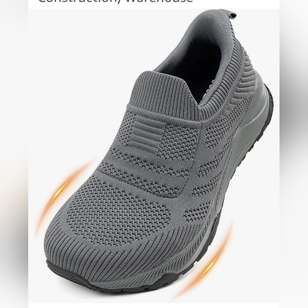 Men's Grey Slip-On Knit Athletic Steel Shoe